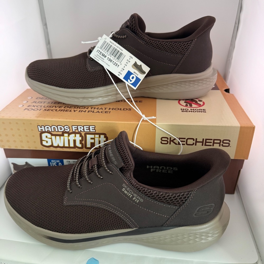 Skechers Swift Fit Mens Size 9 Brown NIB Hands Free Slip-ins Sneakers 1961251